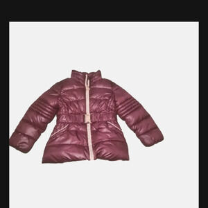 Michael Kors Big Girls Wine Puffer Jacket With Belt Detail 3T